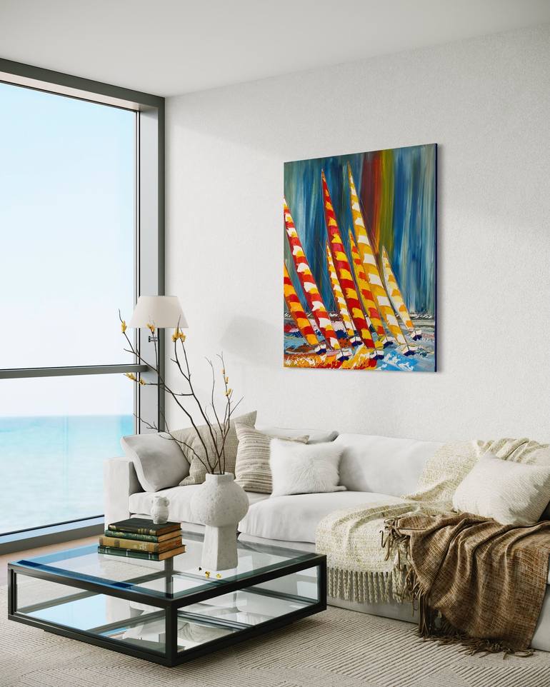 Original Pop Art Sailboat Painting by Olivier Messas