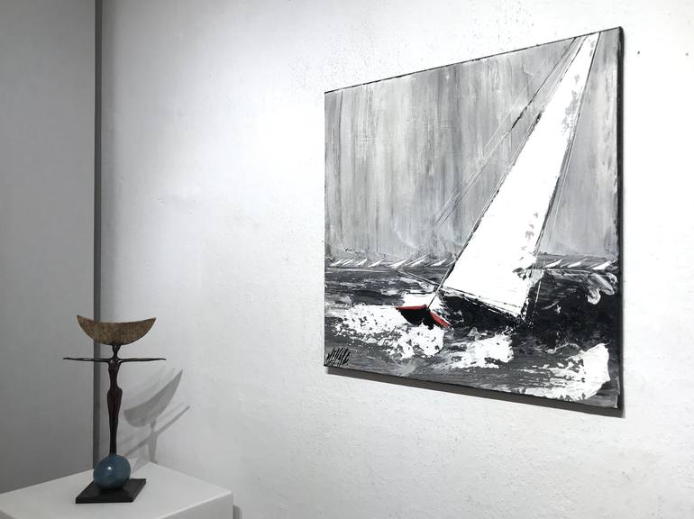 Original Abstract Expressionism Sailboat Painting by Olivier Messas