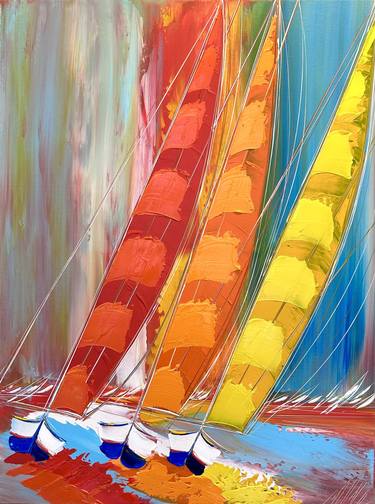 Print of Fine Art Sailboat Paintings by Olivier Messas