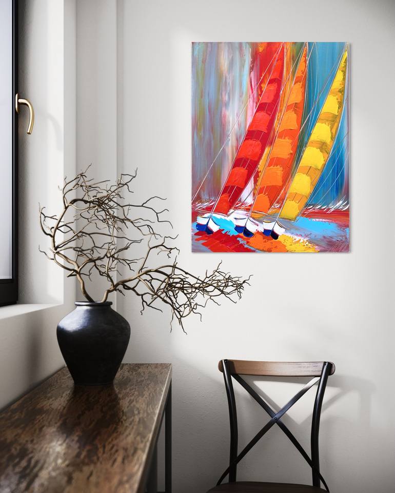 Original Fine Art Sailboat Painting by Olivier Messas