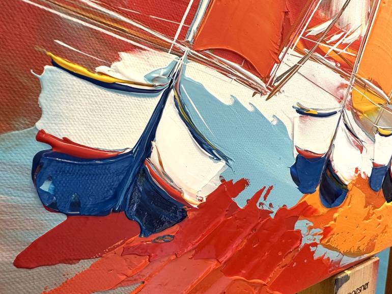 Original Fine Art Sailboat Painting by Olivier Messas