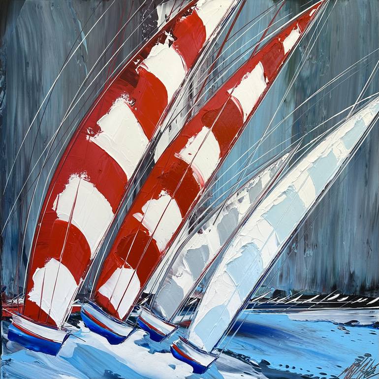 Print of Fine Art Sailboat Paintings by Olivier Messas