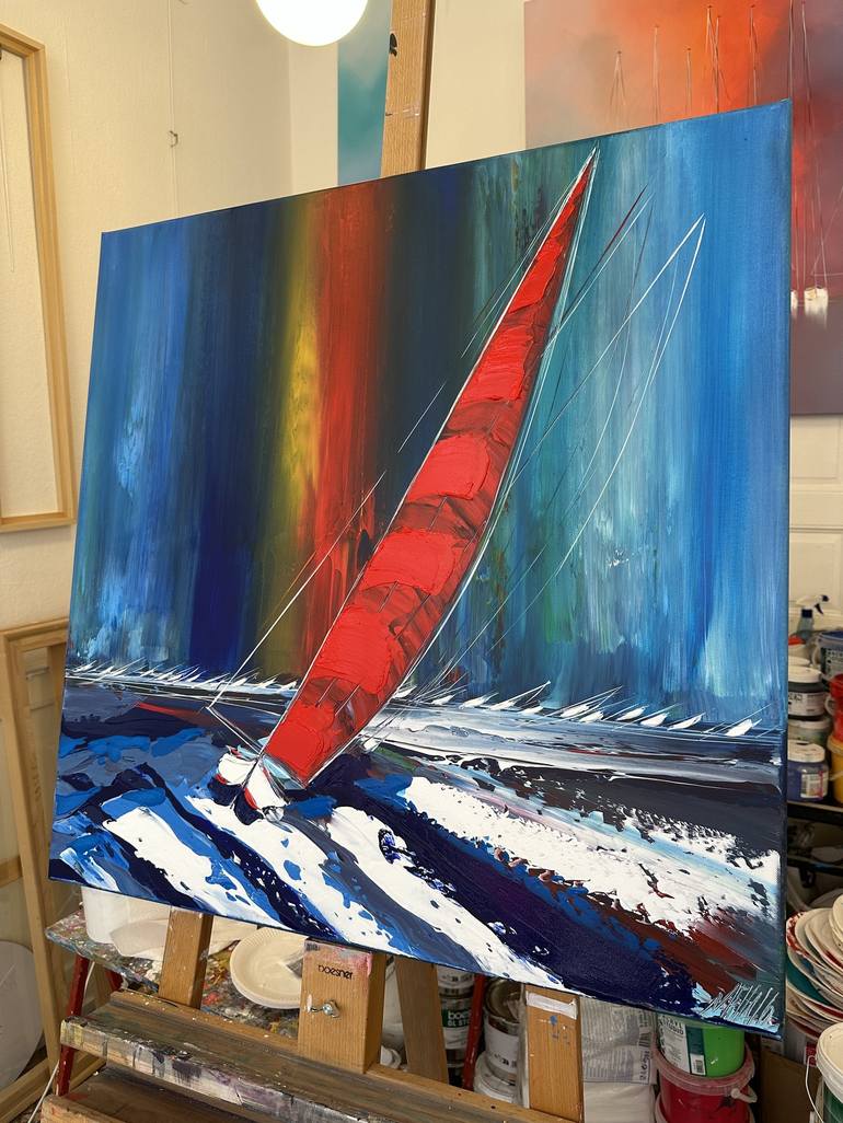 Original Figurative Sailboat Painting by Olivier Messas