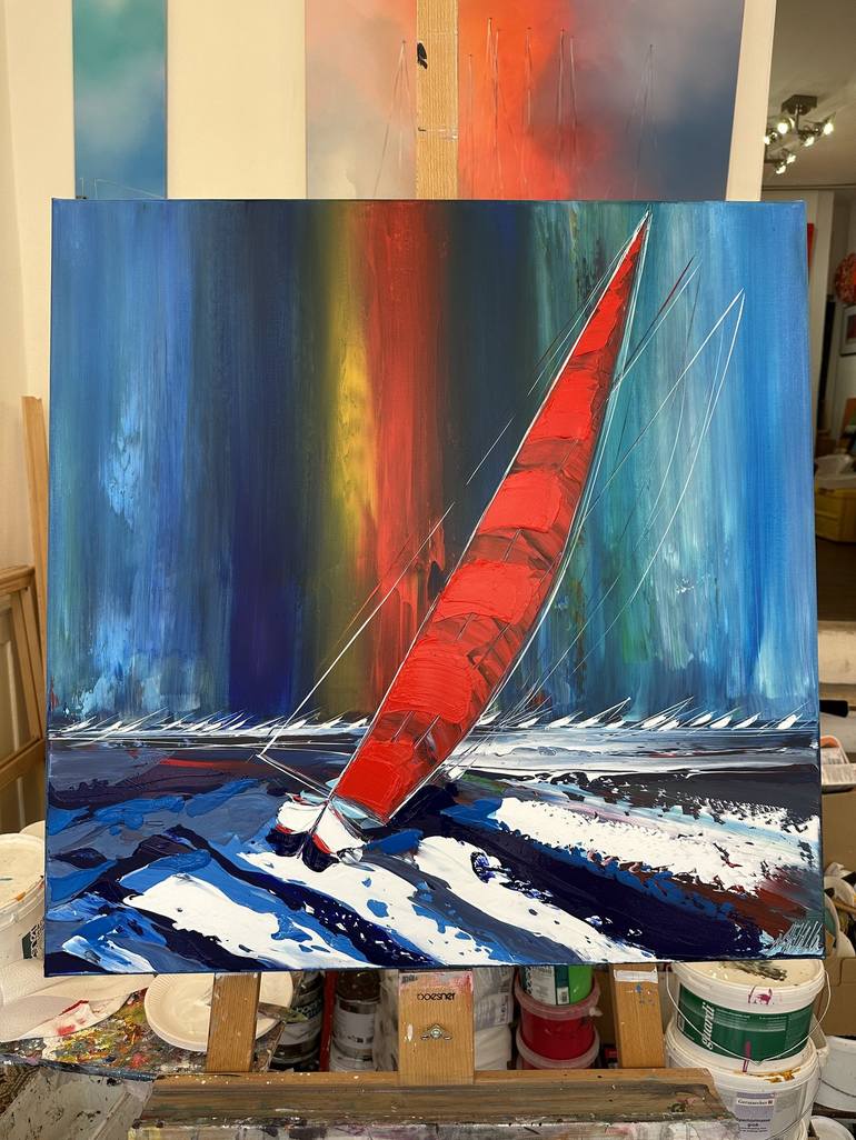 Original Figurative Sailboat Painting by Olivier Messas