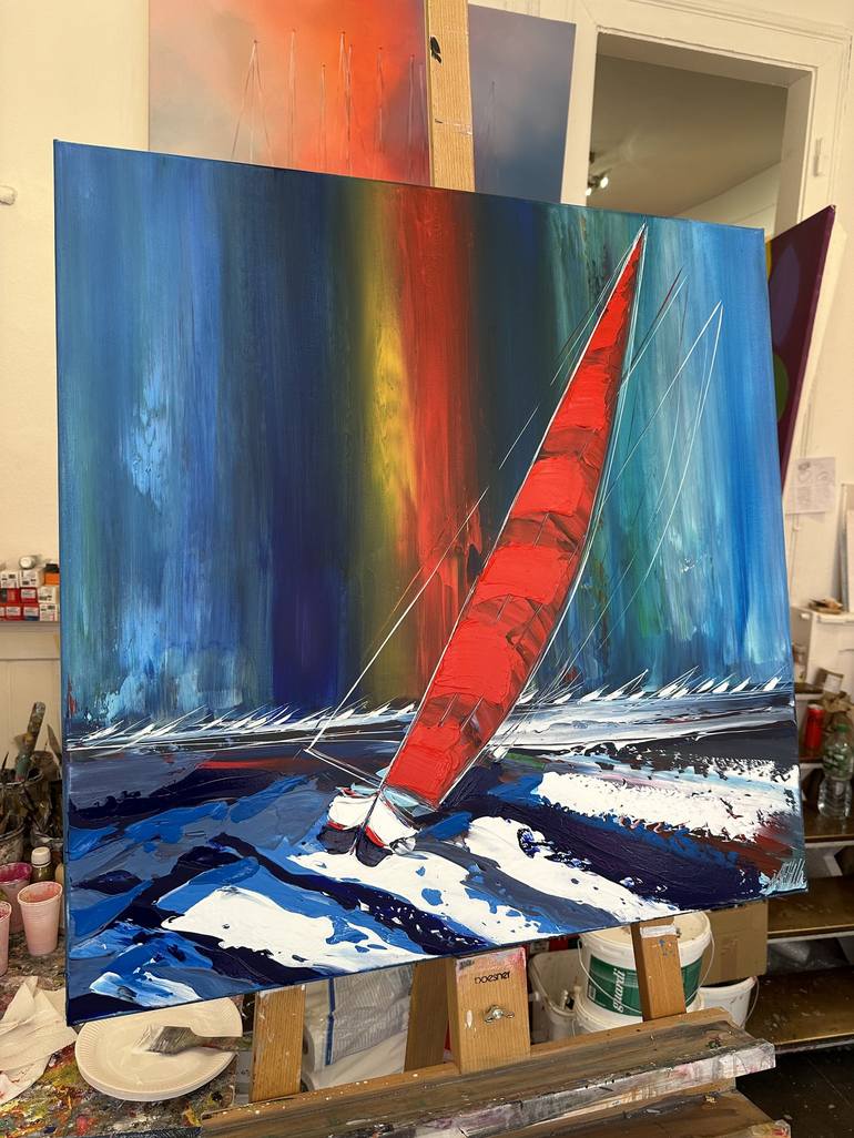 Original Figurative Sailboat Painting by Olivier Messas