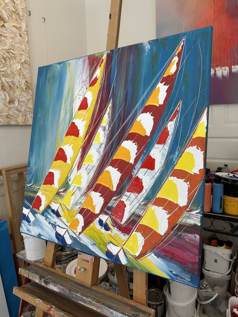 Original Figurative Sailboat Painting by Olivier Messas