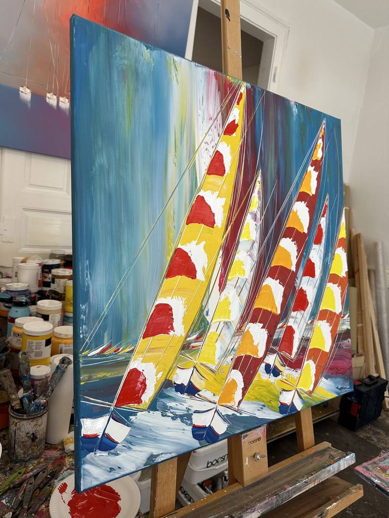 Original Figurative Sailboat Painting by Olivier Messas