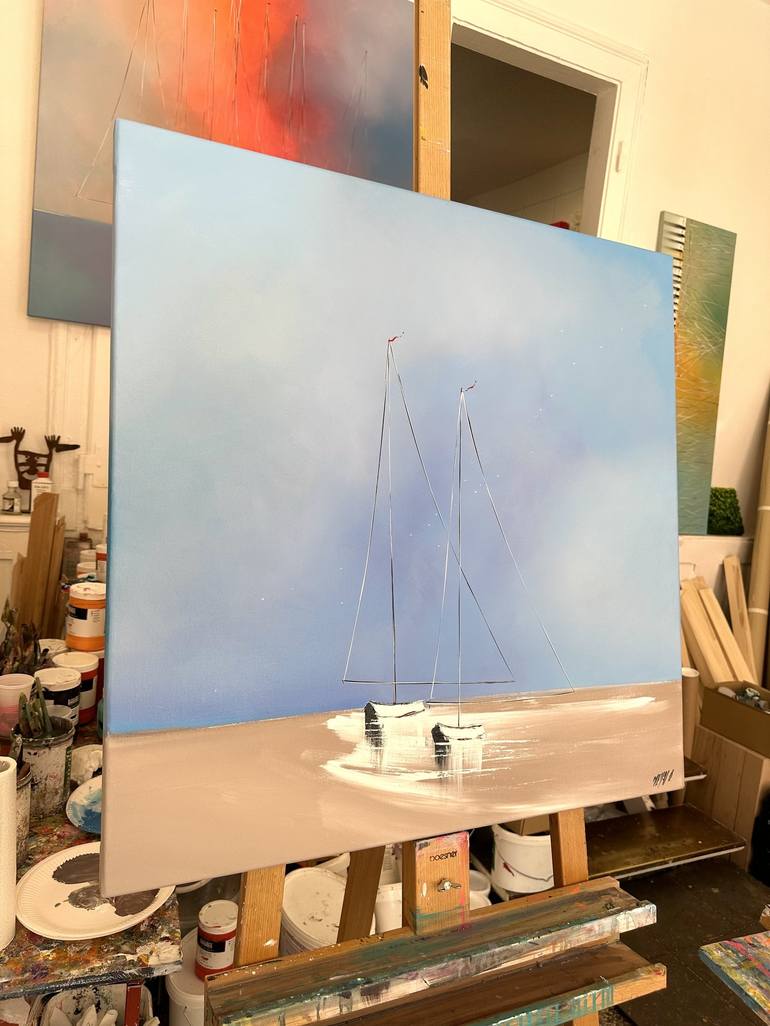 Original Abstract Sailboat Painting by Olivier Messas