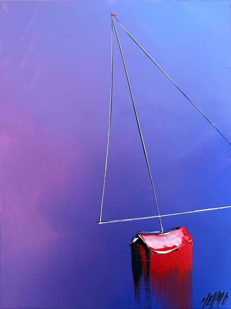 Original Boat Painting by Olivier Messas | Abstract Expressionism Art on Canvas | Le petit voilier rouge... "THE LITTLE RED SAILBOAT..." (2025)