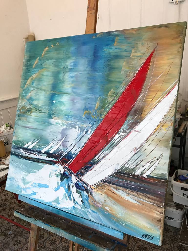 Original Abstract Boat Painting by Olivier Messas