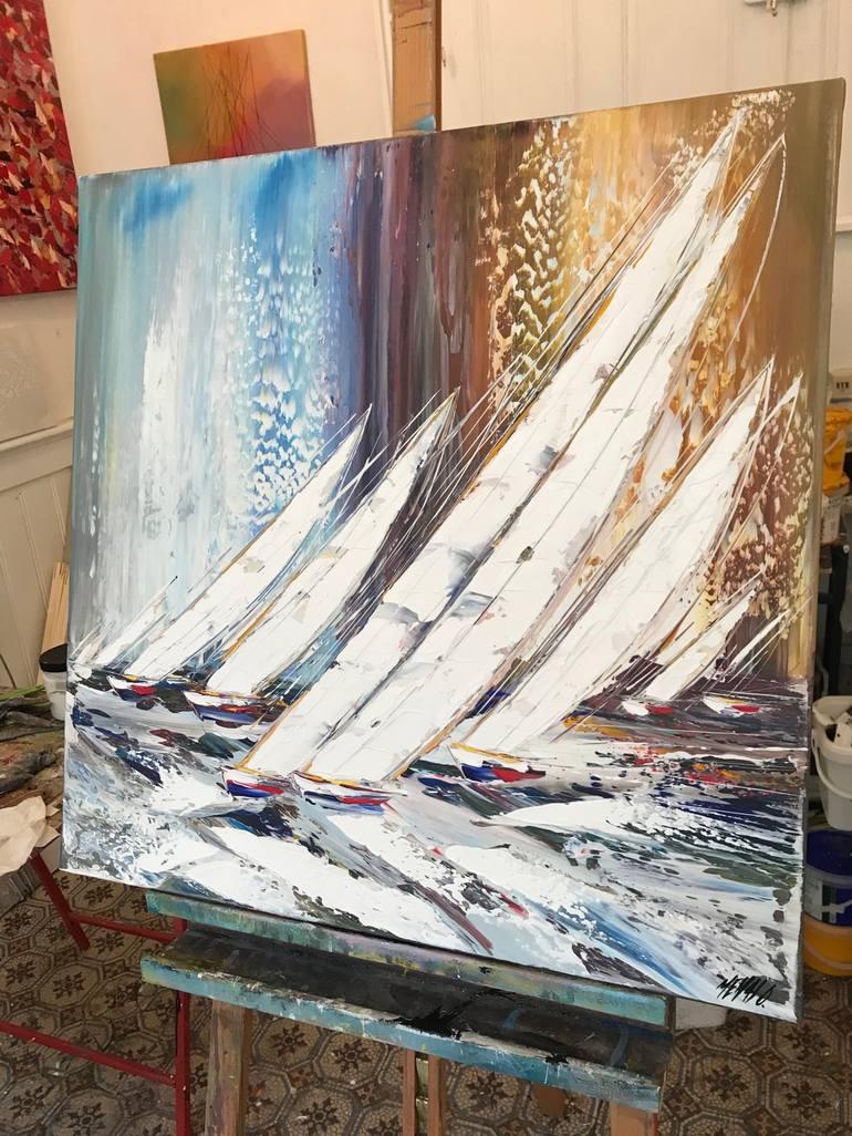 Original Abstract Sailboat Painting by Olivier Messas