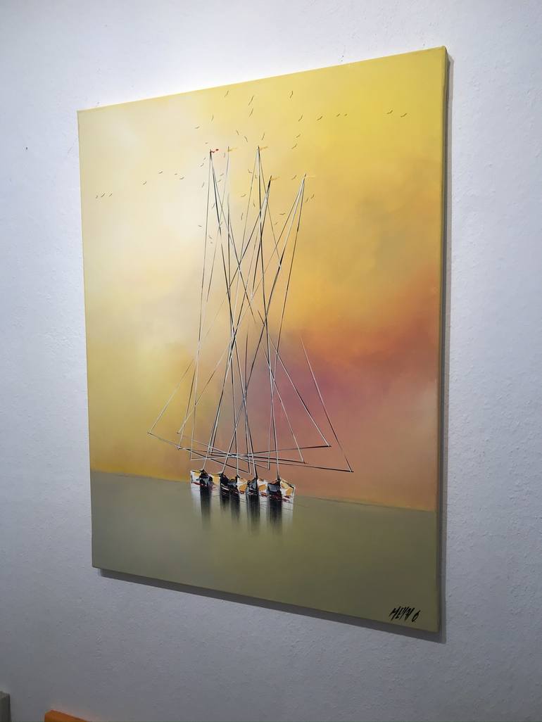 Original Abstract Sailboat Painting by Olivier Messas