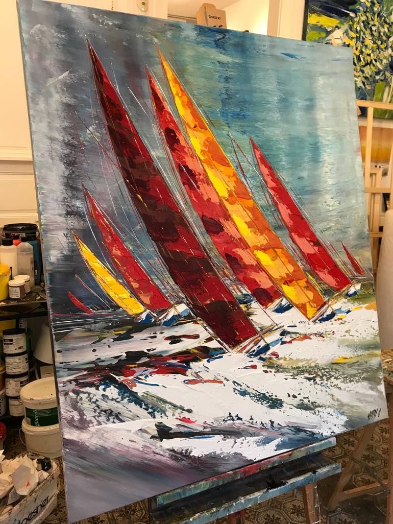 Original Abstract Sailboat Painting by Olivier Messas