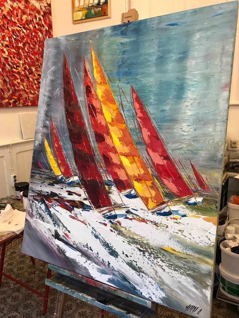 Original Abstract Sailboat Painting by Olivier Messas