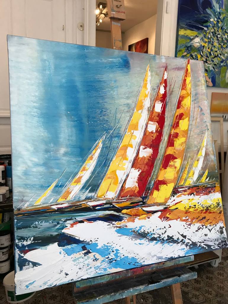 Original Abstract Sailboat Painting by Olivier Messas