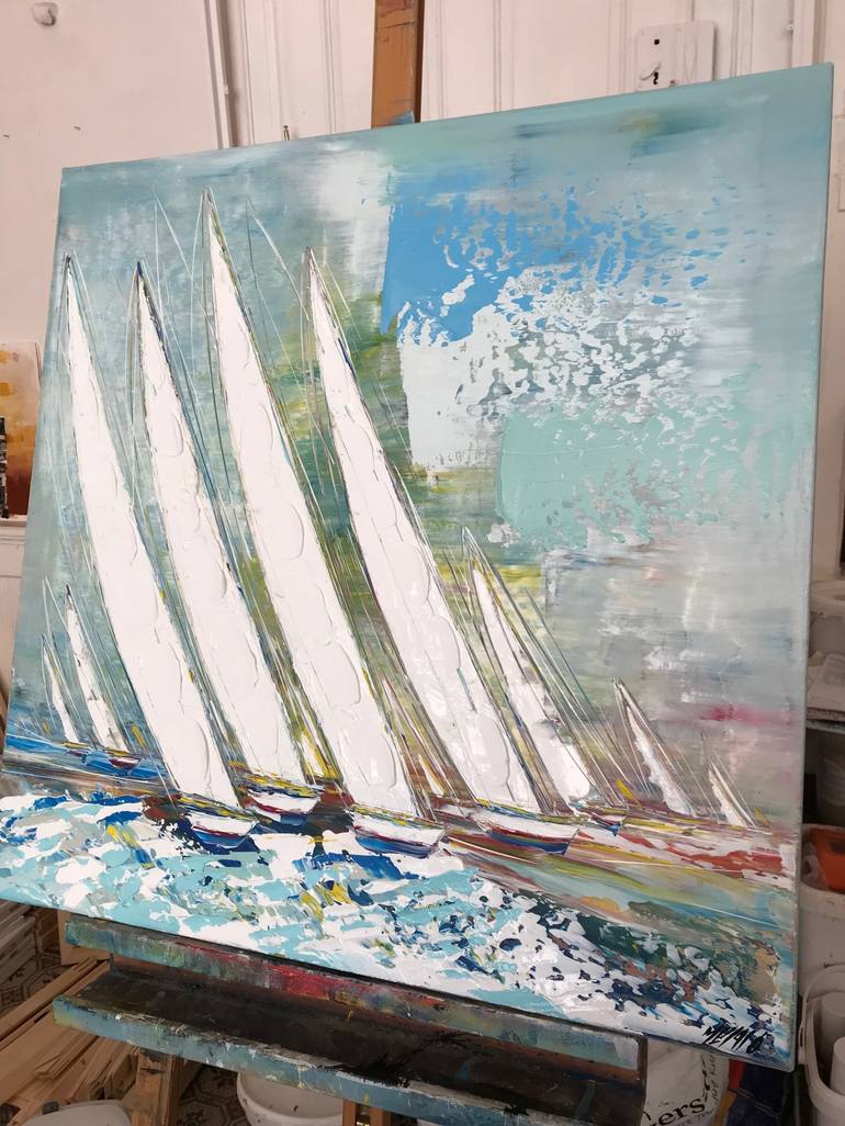 Original Abstract Sailboat Painting by Olivier Messas