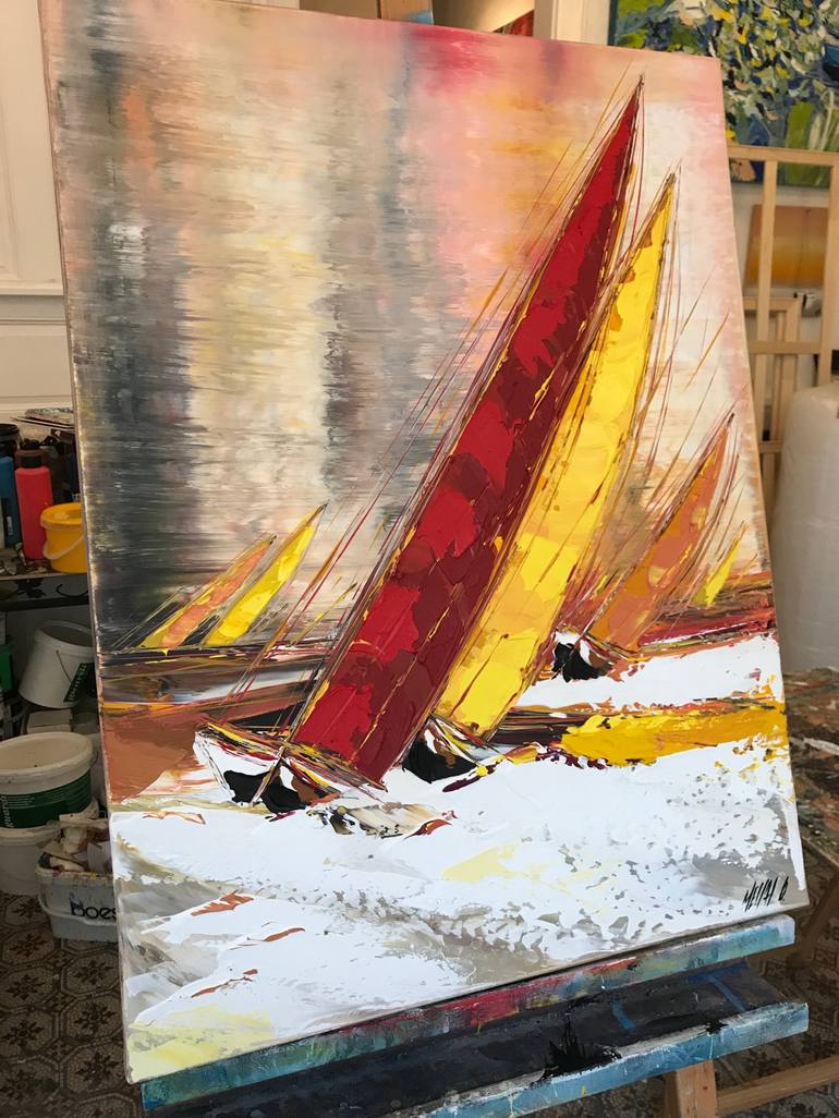 Original Abstract Sailboat Painting by Olivier Messas