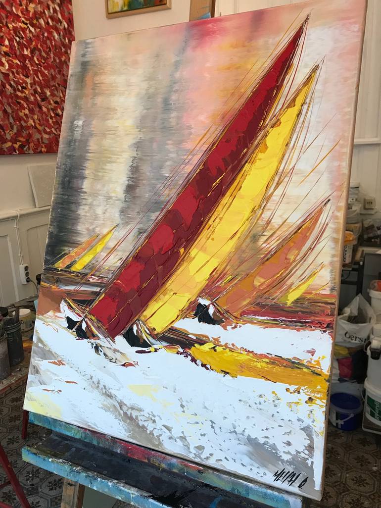 Original Abstract Sailboat Painting by Olivier Messas