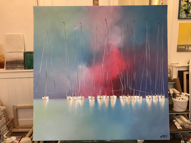 Original Abstract Sailboat Painting by Olivier Messas