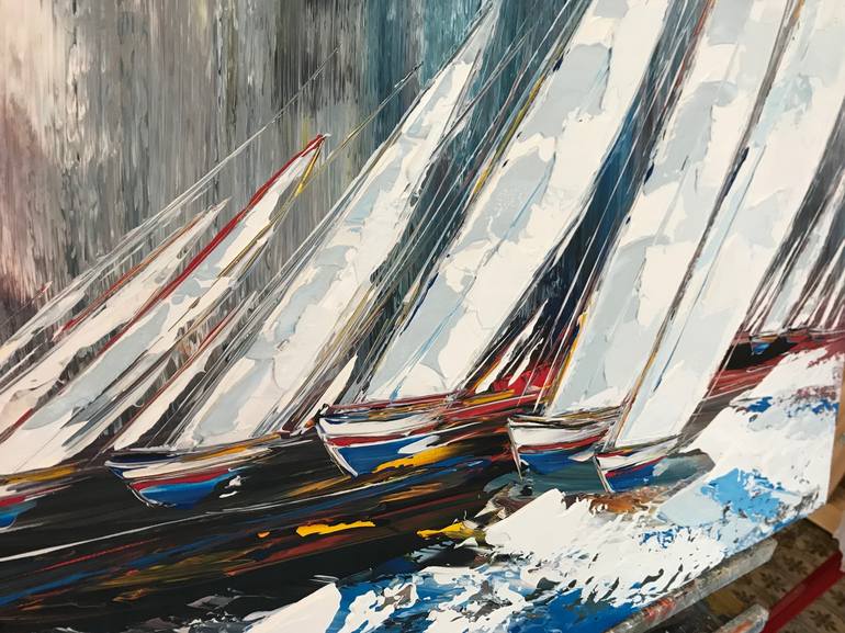 Original Abstract Expressionism Sailboat Painting by Olivier Messas