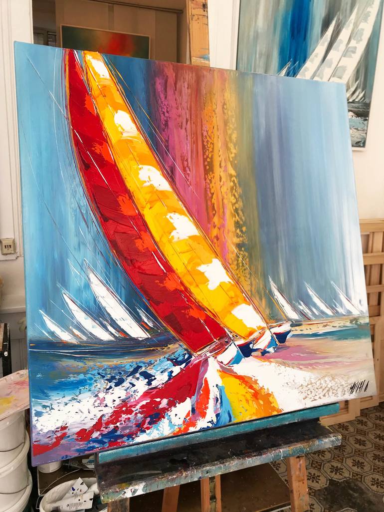 Original Abstract Boat Painting by Olivier Messas