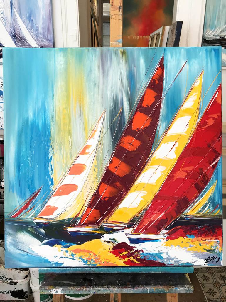 Original Abstract Boat Painting by Olivier Messas