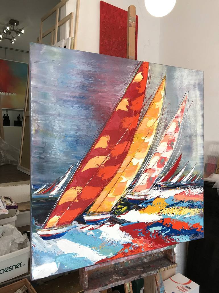 Original Abstract Expressionism Sailboat Painting by Olivier Messas