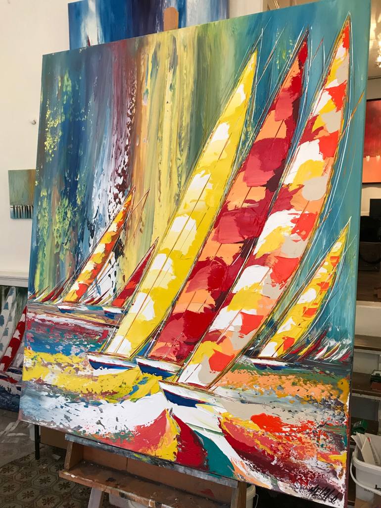 Original Abstract Expressionism Sailboat Painting by Olivier Messas