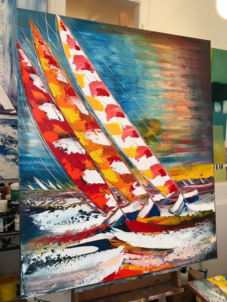 Original Abstract Expressionism Sailboat Painting by Olivier Messas