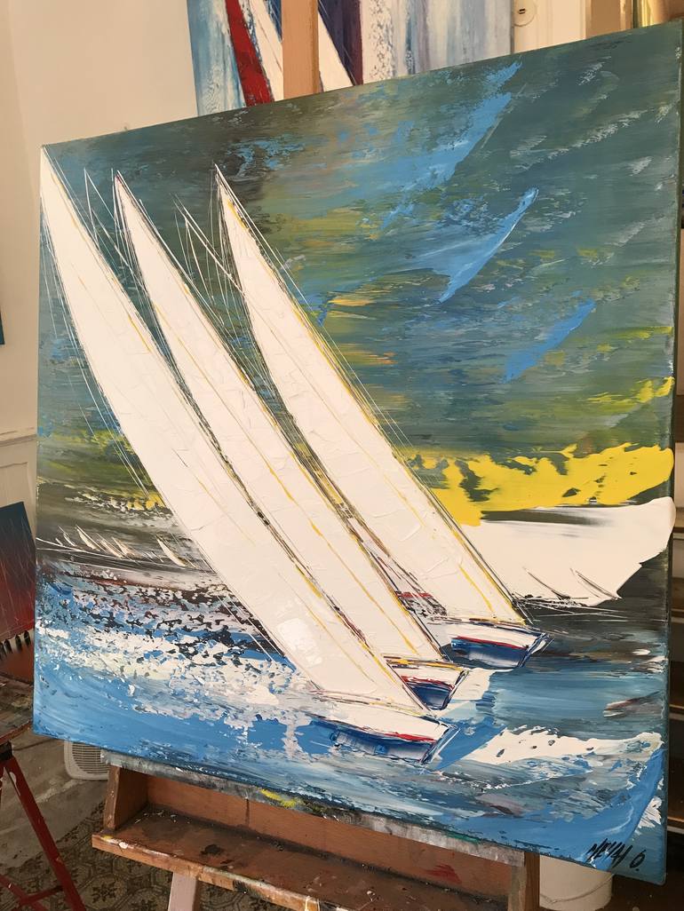 Original Sailboat Painting by Olivier Messas