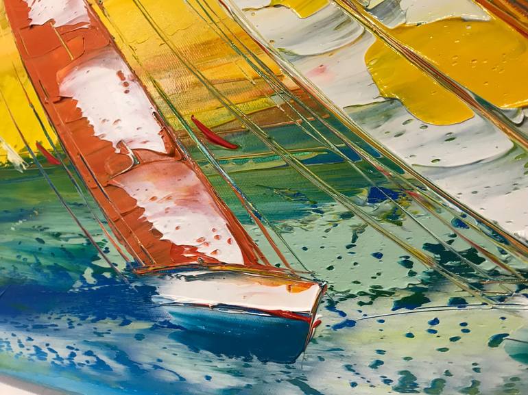 Original Abstract Expressionism Sailboat Painting by Olivier Messas