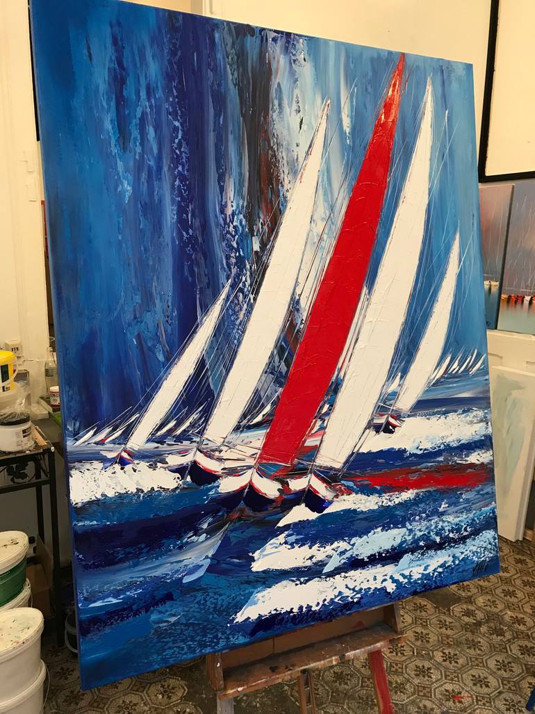 Original Abstract Expressionism Sailboat Painting by Olivier Messas