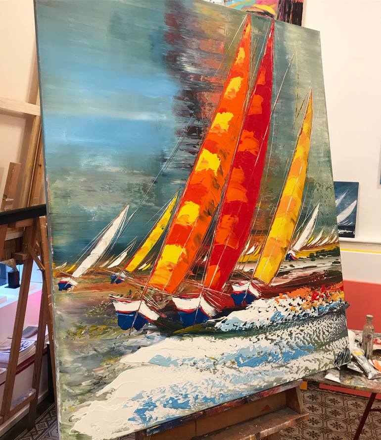 Original Sailboat Painting by Olivier Messas