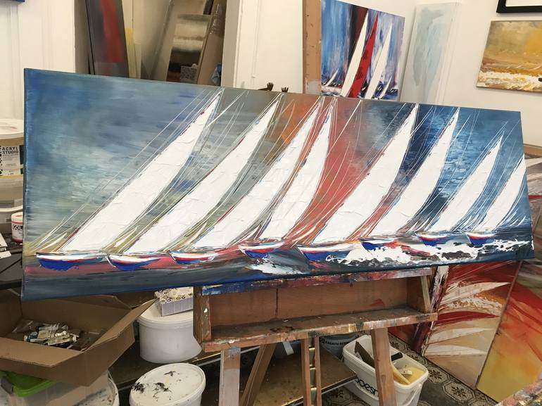 Original Abstract Expressionism Sailboat Painting by Olivier Messas