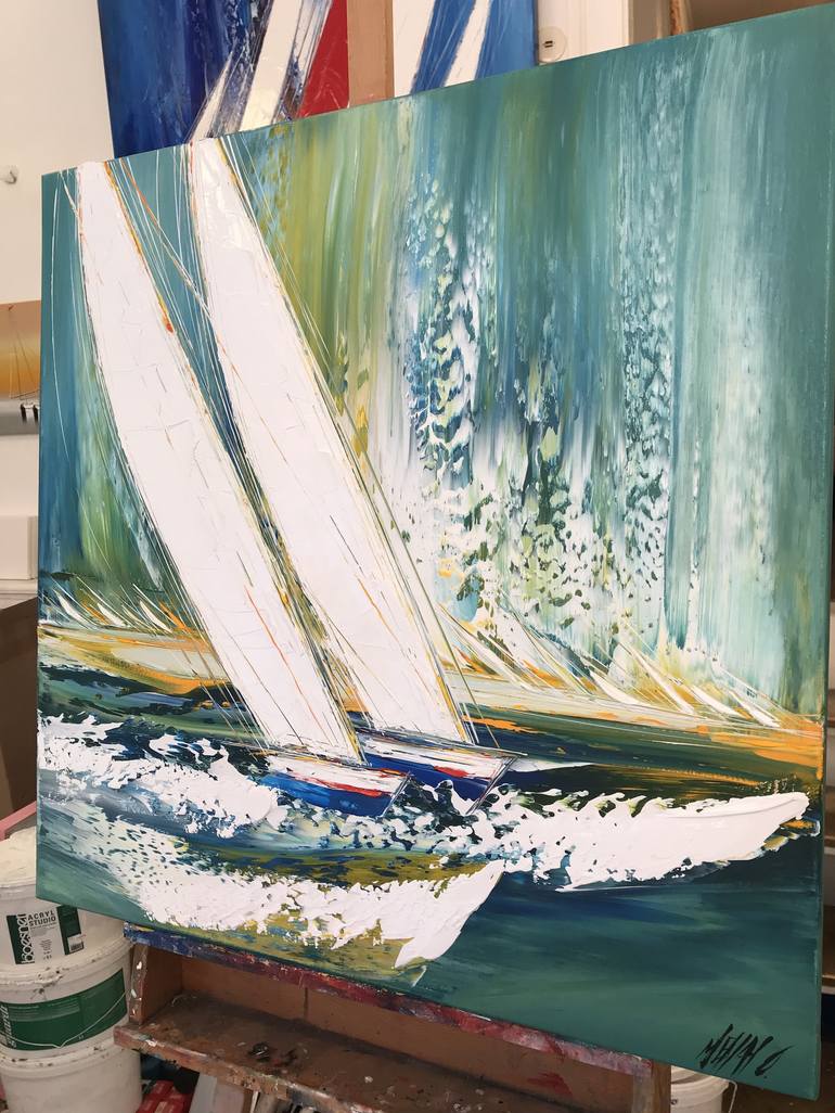 Original Abstract Expressionism Sailboat Painting by Olivier Messas