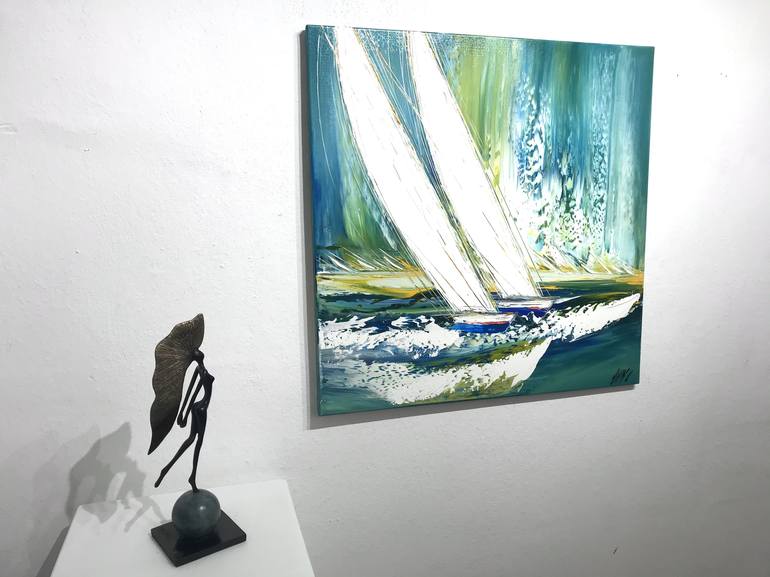 Original Abstract Expressionism Sailboat Painting by Olivier Messas