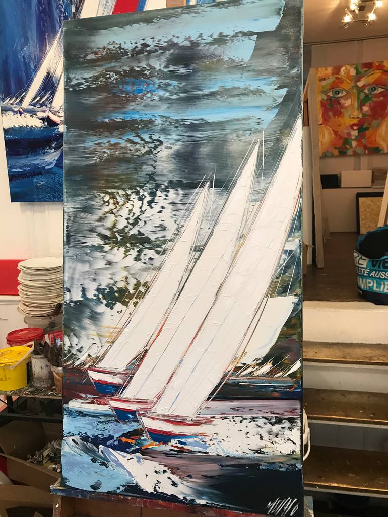 Original Abstract Expressionism Boat Painting by Olivier Messas
