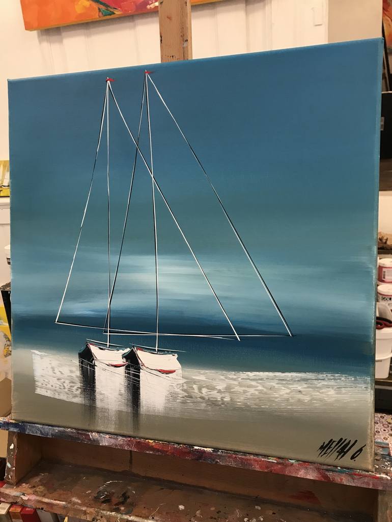 Original Figurative Sailboat Painting by Olivier Messas