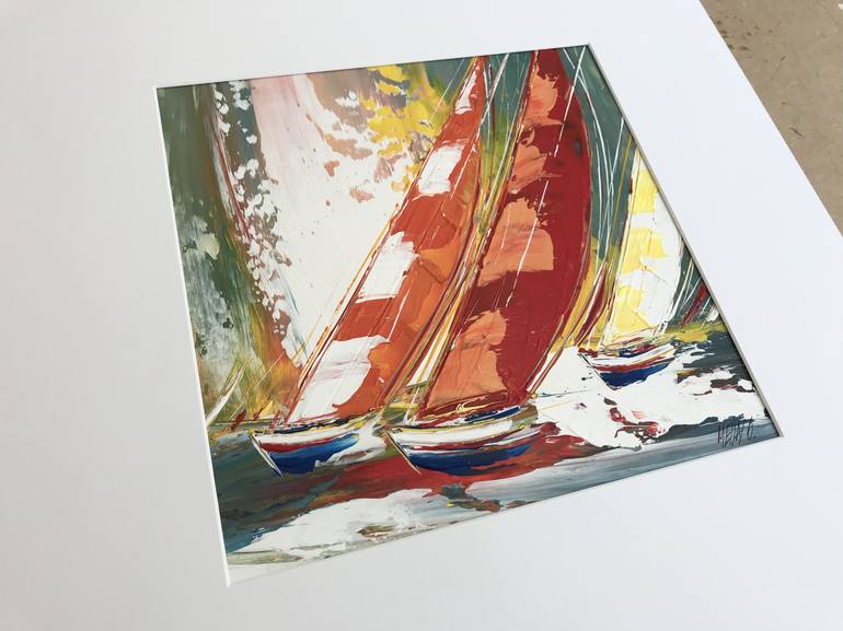 Original Abstract Expressionism Sailboat Painting by Olivier Messas