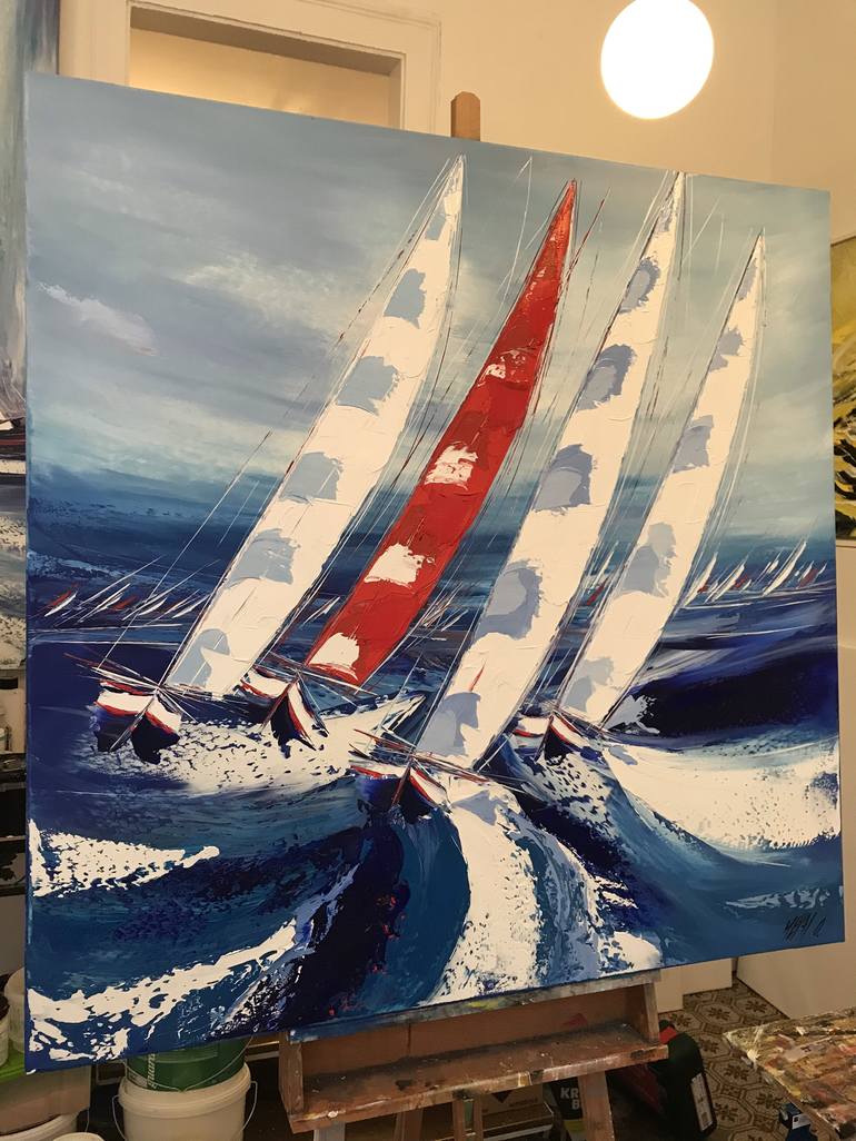 Original Abstract Expressionism Sailboat Painting by Olivier Messas