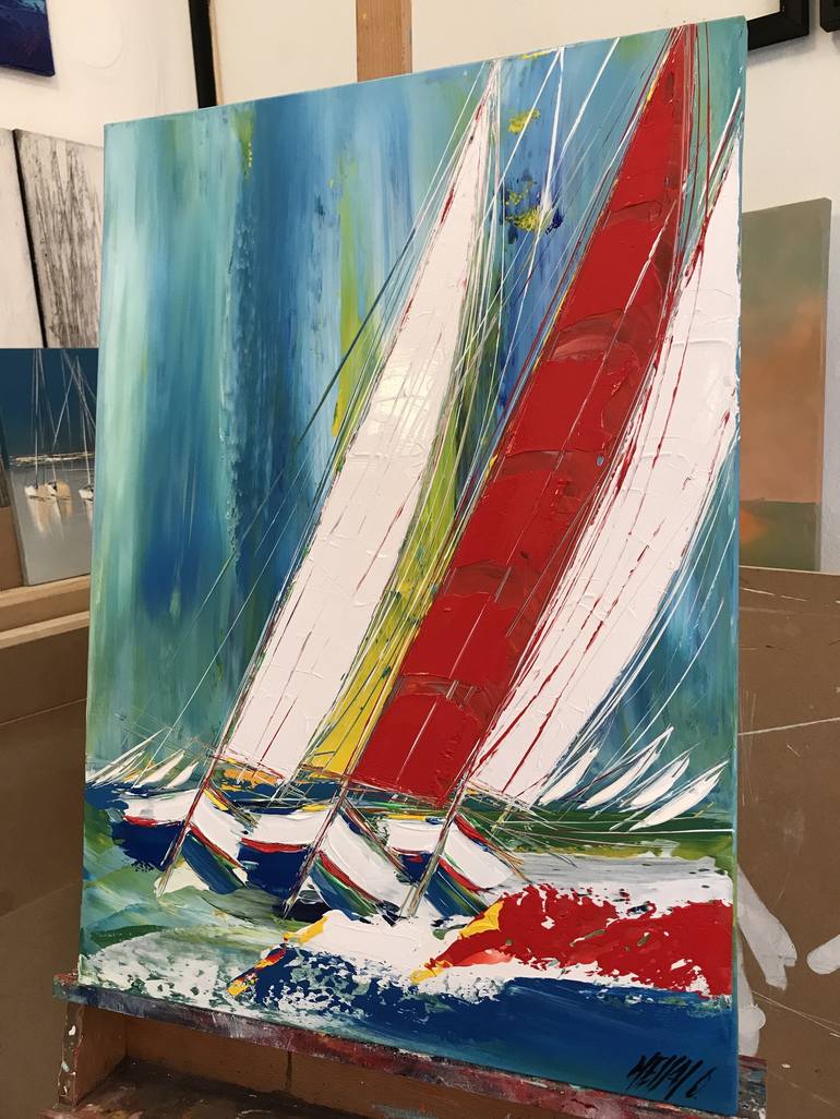 Original Sailboat Painting by Olivier Messas