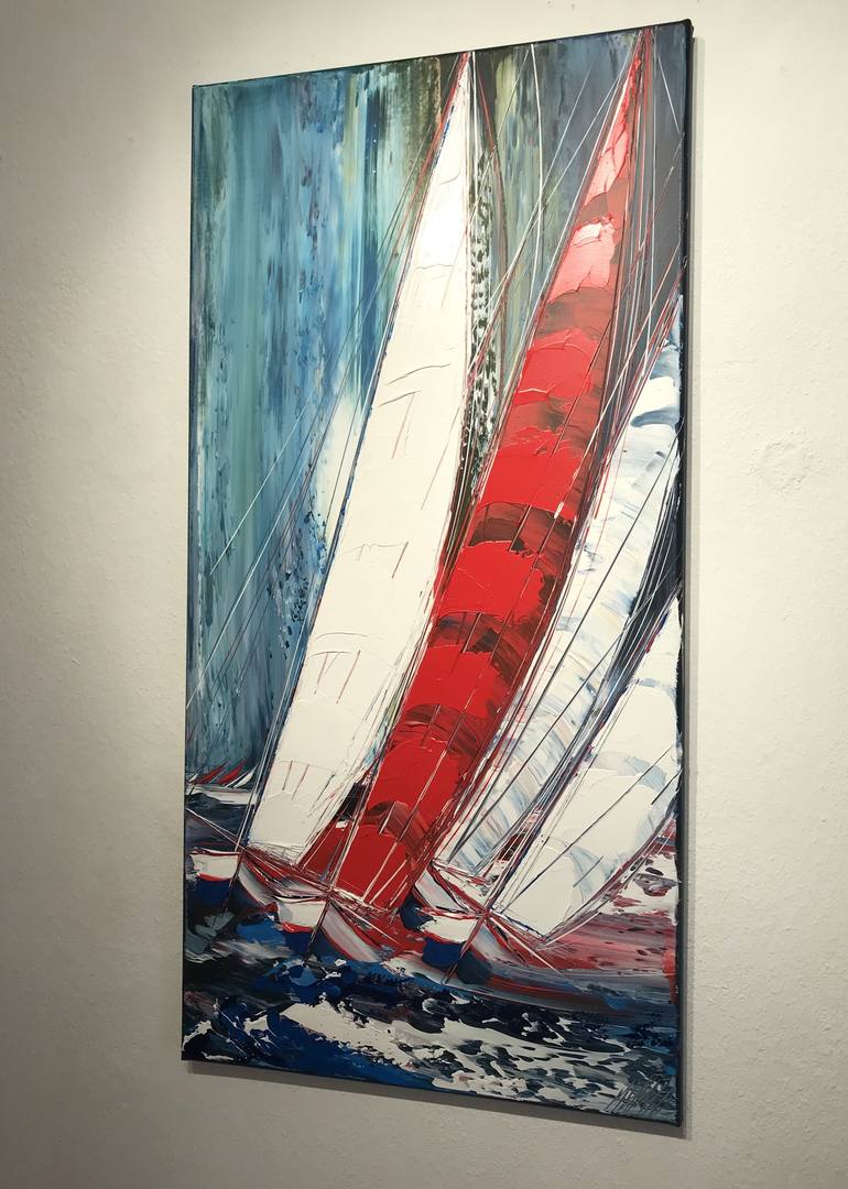 Original Figurative Sailboat Painting by Olivier Messas