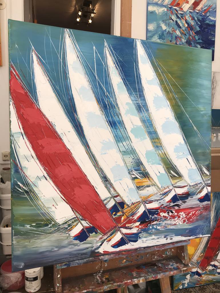 Original Abstract Expressionism Sailboat Painting by Olivier Messas