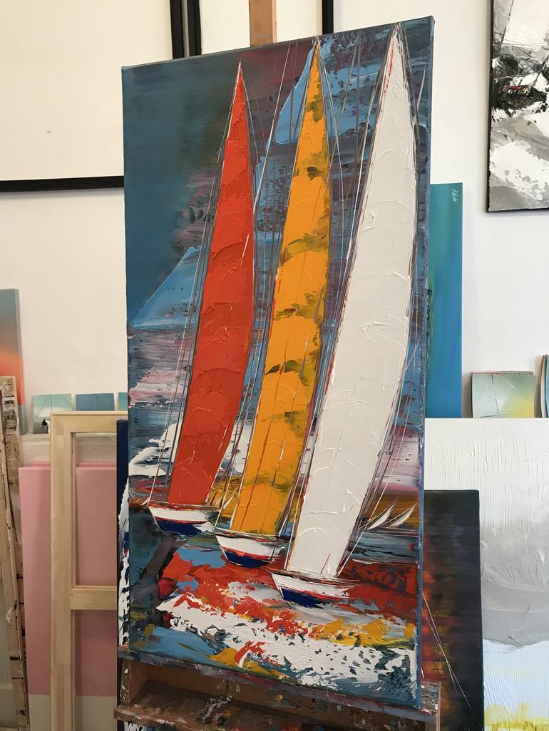 Original Expressionism Sailboat Painting by Olivier Messas