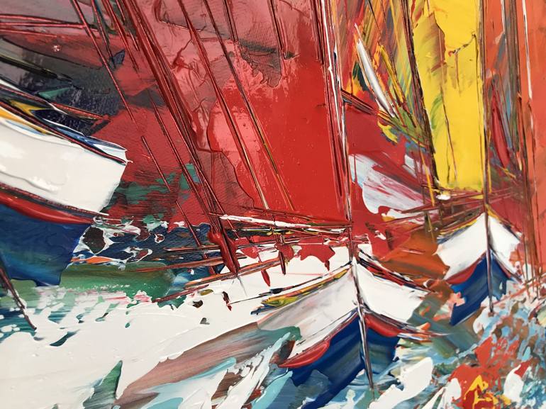 Original Abstract Expressionism Sailboat Painting by Olivier Messas