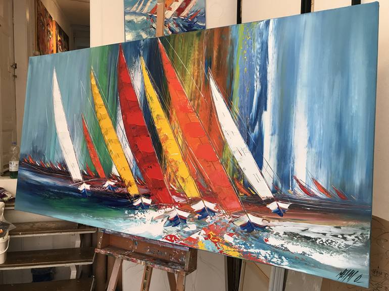 Original Abstract Expressionism Sailboat Painting by Olivier Messas