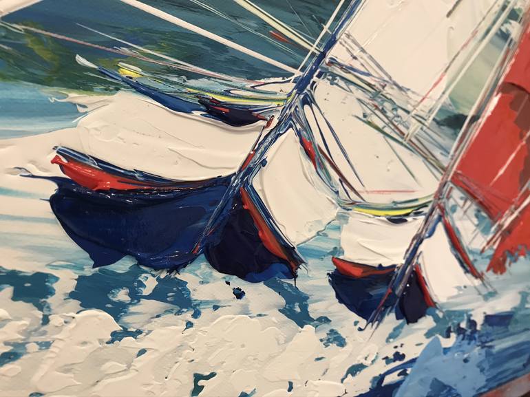 Original Abstract Expressionism Sailboat Painting by Olivier Messas