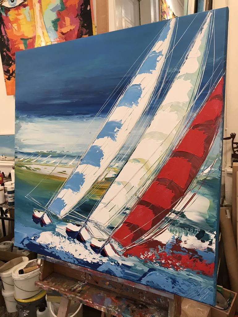 Original Sailboat Painting by Olivier Messas