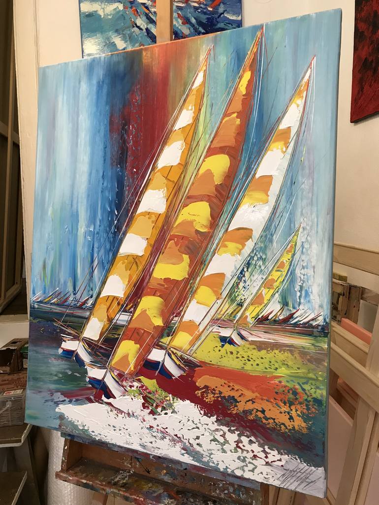 Original Abstract Sailboat Painting by Olivier Messas