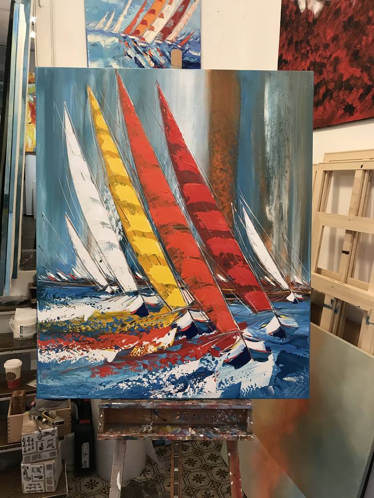 Original Sailboat Painting by Olivier Messas